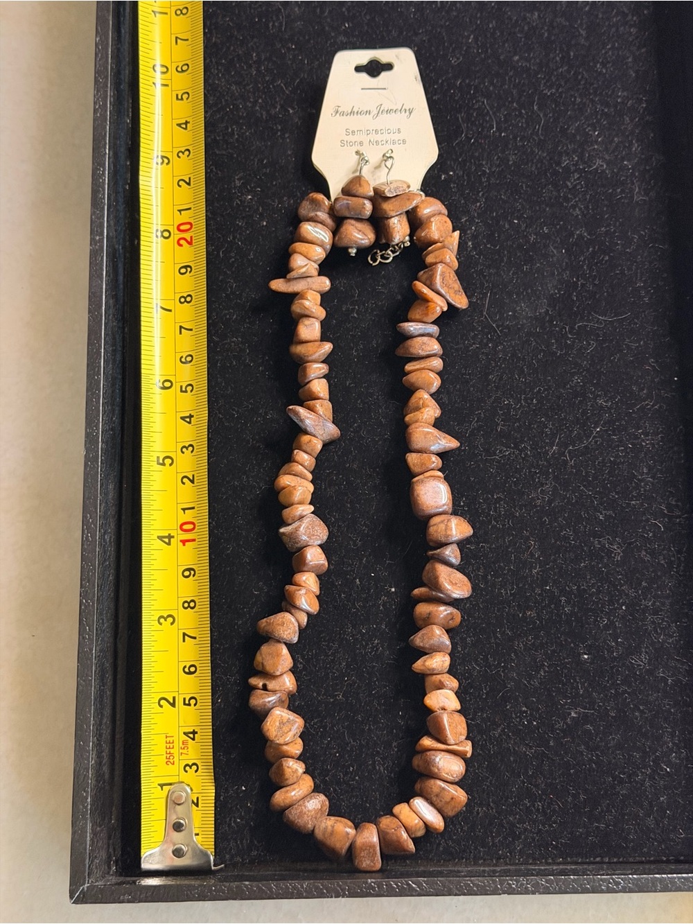 Fashion Jewelry Brown Semi-Precious Chip Necklace with Gold Clasp